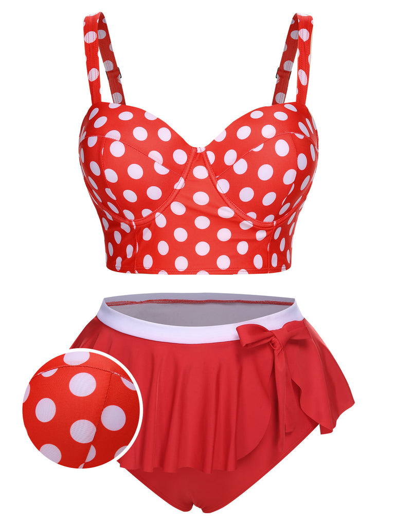 She's wearing 1930s Polka Dot Suspender Swimsuit Set and the whole beach remembers the 1930s