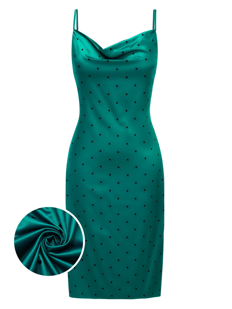 She slips into this 1930s Polka Dots Spaghetti Straps Satin Nightgown and suddenly it's a 1930s daydream
