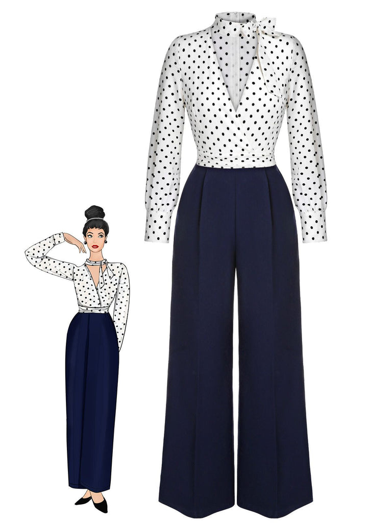 & 1930s Polka Dots Tie Neck Jumpsuit: timeless 1930s elegance she makes her own