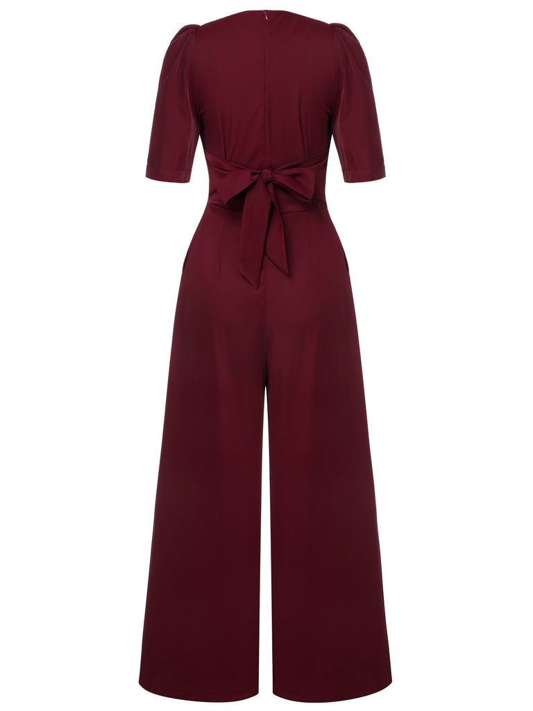 She finds her 1930s story in this 1930s Puff Short Sleeve Wide Leg Jumpsuit