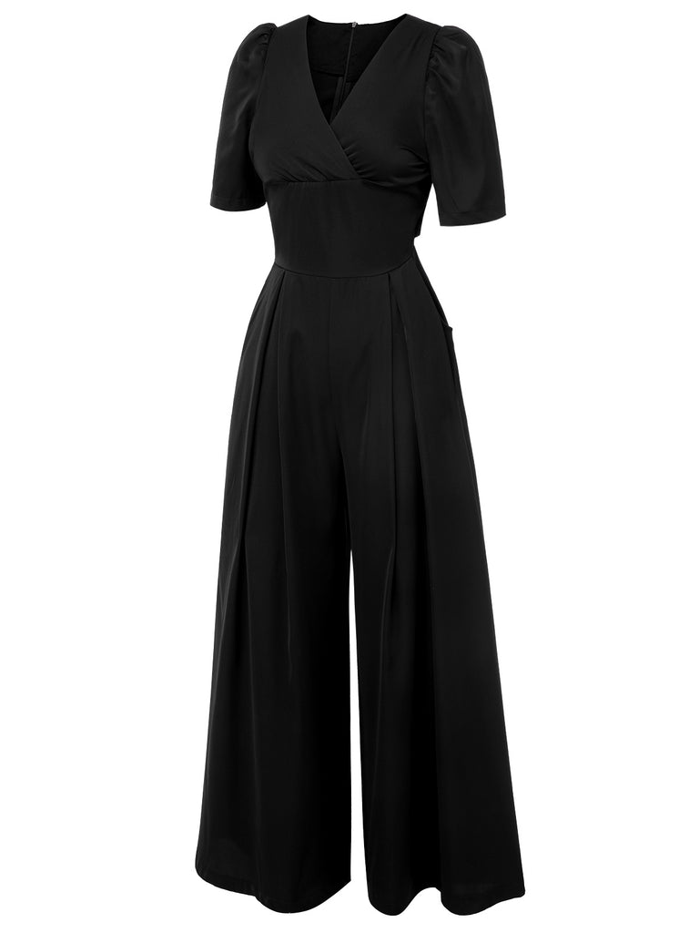 This 1930s Puff Short Sleeve Wide Leg Jumpsuit whispers 1930s secrets to those who notice