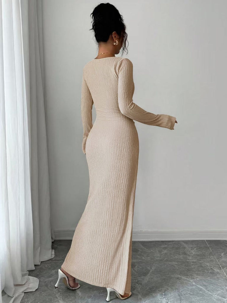 1930s Ribbed Long Sleeve Split Dress - vintage dress, retro fashion