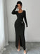 1930s Ribbed Long Sleeve Split Dress - vintage dress, retro fashion