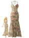 1930s Rose Print Fishbone Ruched Slit Dress - vintage dress, retro fashion