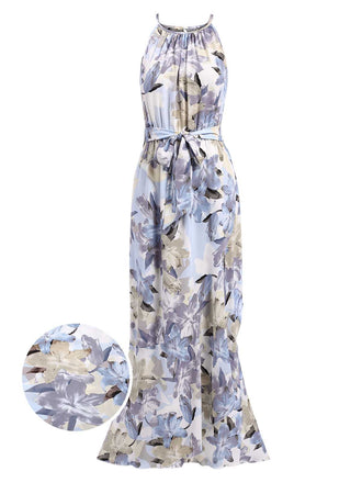 She slips into this 1930s Round Neck Floral Irregular Hem Belted Dress and suddenly it's a 1930s daydream
