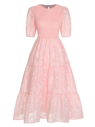 She slips into this 1930s Round Neck Puff Sleeve Wrinkle Dress and suddenly it's a 1930s daydream
