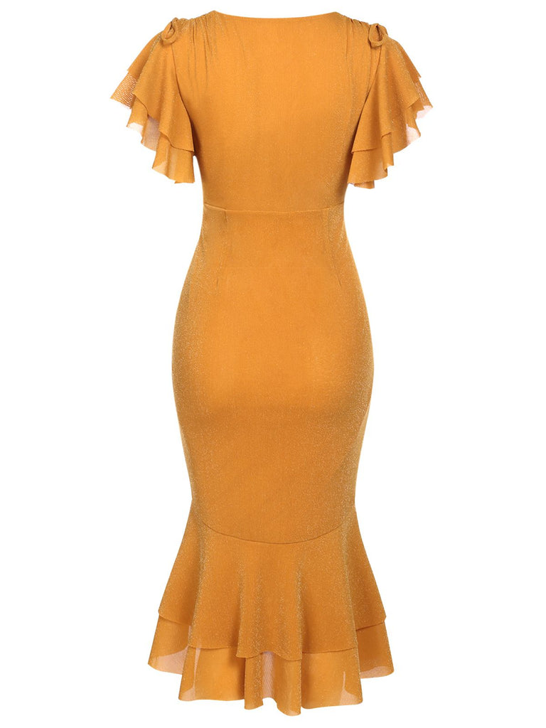 View 10: 1930s 1930s Ruffle Lace-up Fishtail Dress