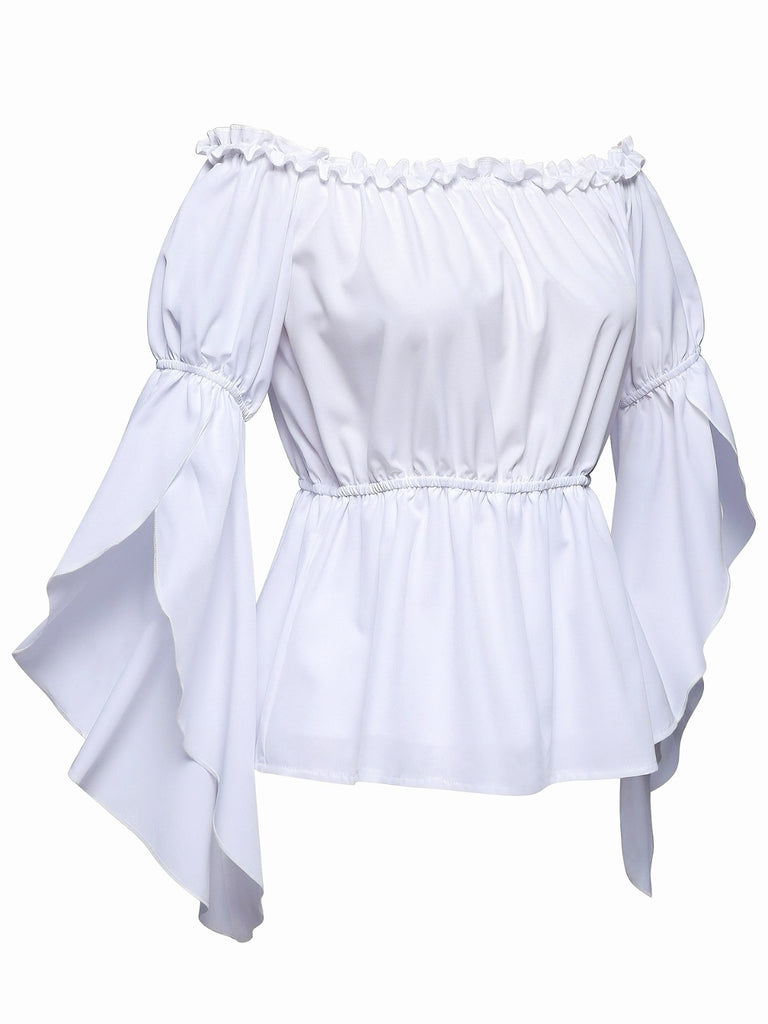 View 7: 1930s 1930s Ruffled Bell Sleeve Off-Shoulder Solid Top, perfect for retro themed parties, vintage fashion enthusiasts and special occasions