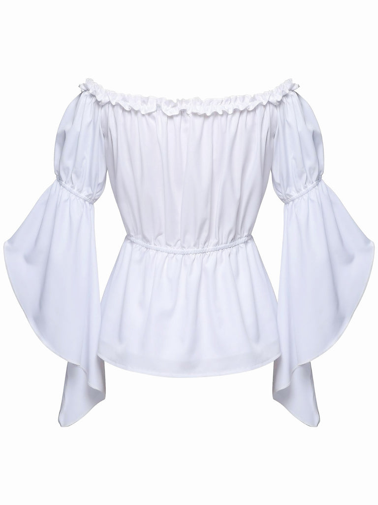 View 8: 1930s 1930s Ruffled Bell Sleeve Off-Shoulder Solid Top, perfect for retro themed parties, vintage fashion enthusiasts and special occasions