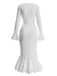 1930s Ruffled Button Side Slit Midi Dress - vintage dress, retro fashion