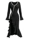 1930s Ruffled Button Side Slit Midi Dress - vintage dress, retro fashion