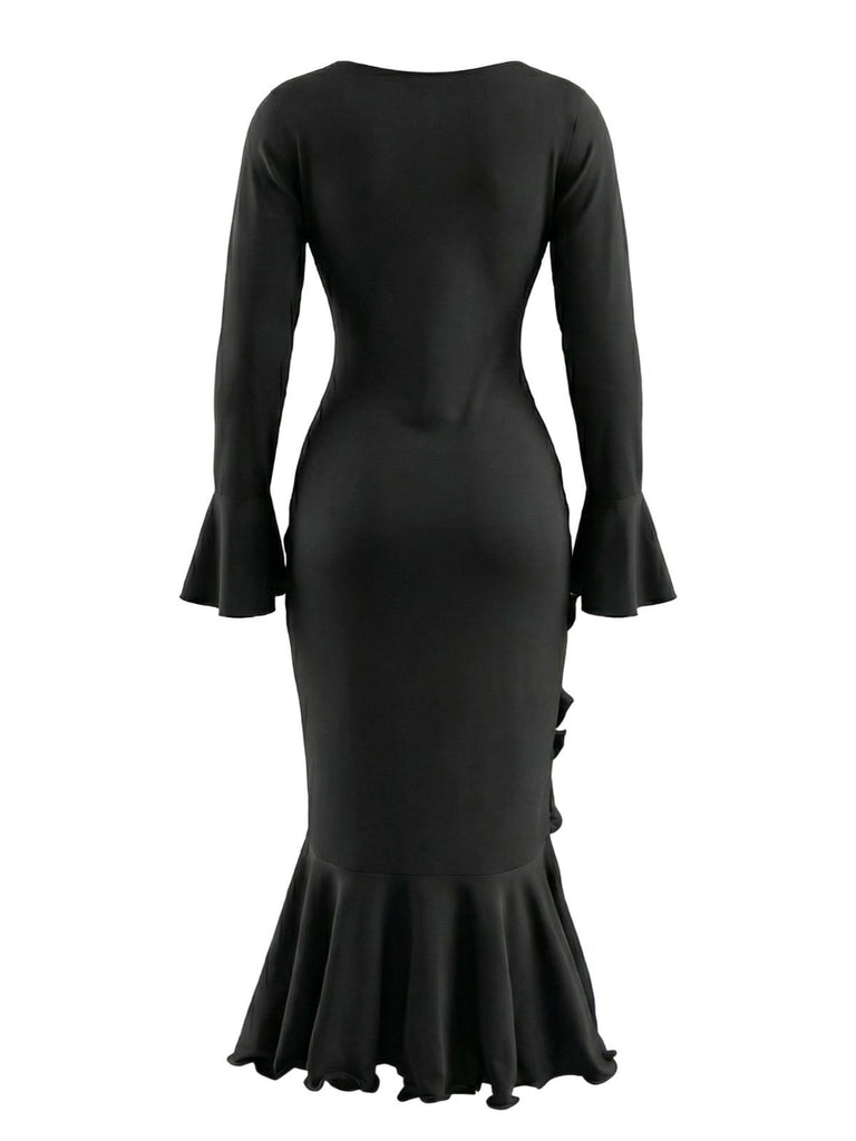 1930s Ruffled Button Side Slit Midi Dress - vintage dress, retro fashion