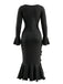 1930s Ruffled Button Side Slit Midi Dress - vintage dress, retro fashion