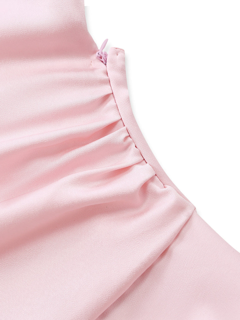 Pink 1930s Spaghetti Strap Backless Ruffle Dress 8