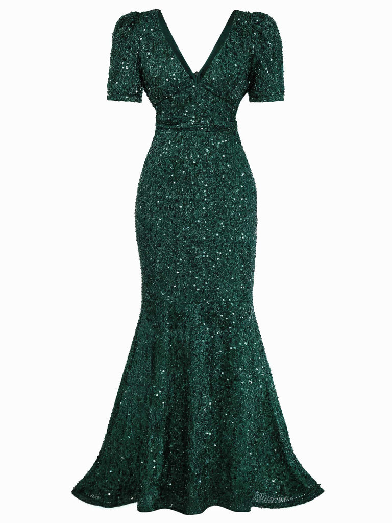 1930s Sequin Bow Maxi Mermaid Dress - vintage dress, retro fashion