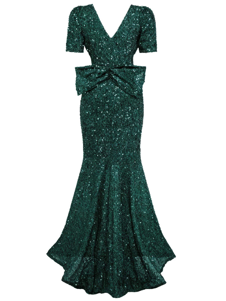 1930s Sequin Bow Maxi Mermaid Dress - vintage dress, retro fashion