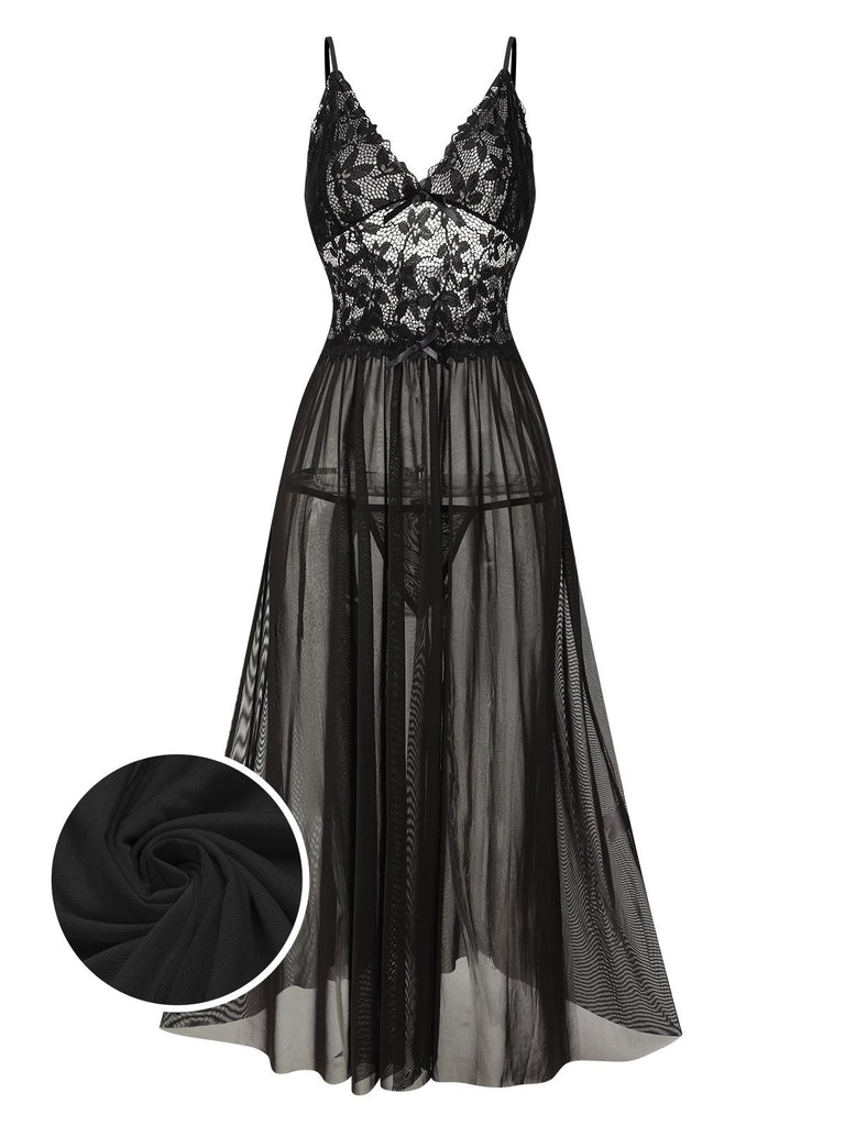 She slips into this 1930s Sheer Lace Spaghetti Straps Nightgown and suddenly it's a 1930s daydream