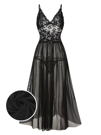 She slips into this 1930s Sheer Lace Spaghetti Straps Nightgown and suddenly it's a 1930s daydream
