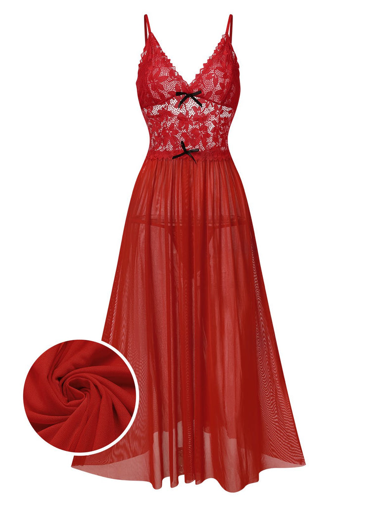 This 1930s Sheer Lace Spaghetti Straps Nightgown wraps her in 1930s elegance, one twirl at a time