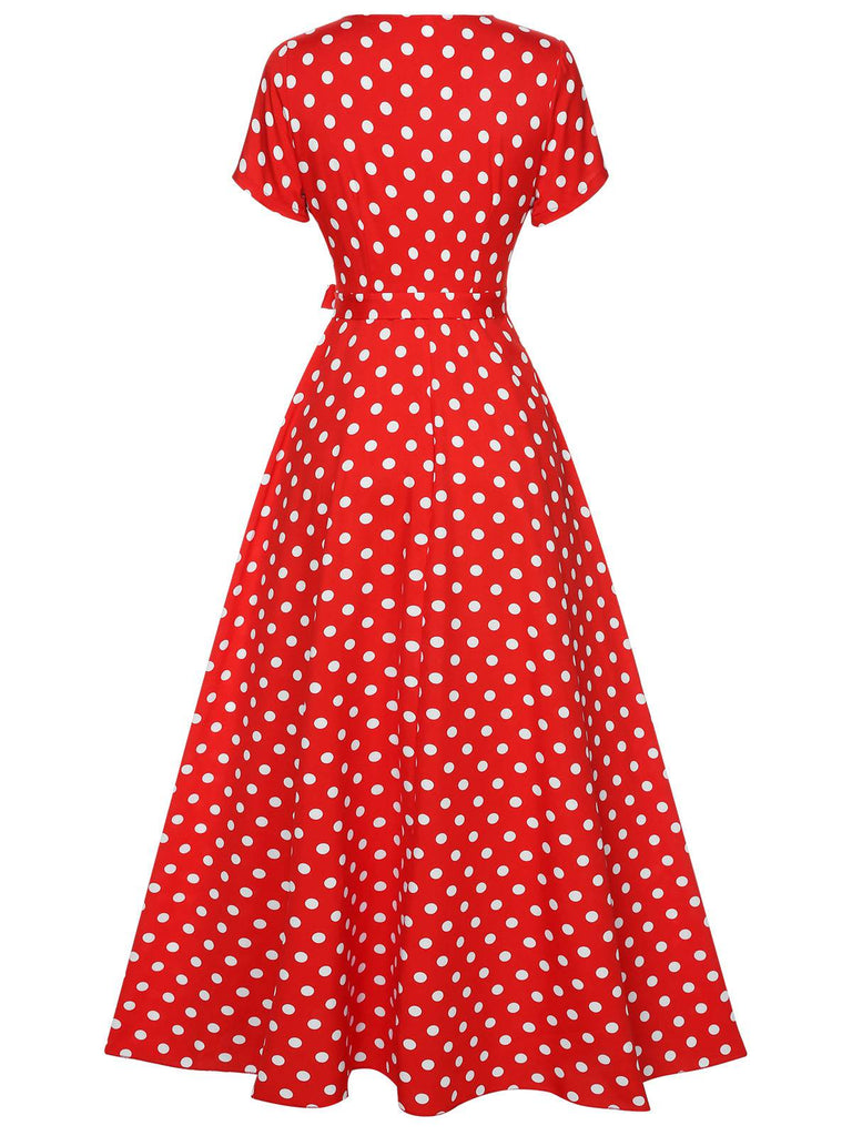 1930s Side Slit Deep V-Neck Polka Dots Dress, vintage dress, retro fashion - perfect for women who love vintage and retro fashion