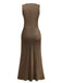 2PCS Brown 1930s Solid Satin Sleeveless V-Neck Vest & Fishtail Skirt - vintage skirt, retro style