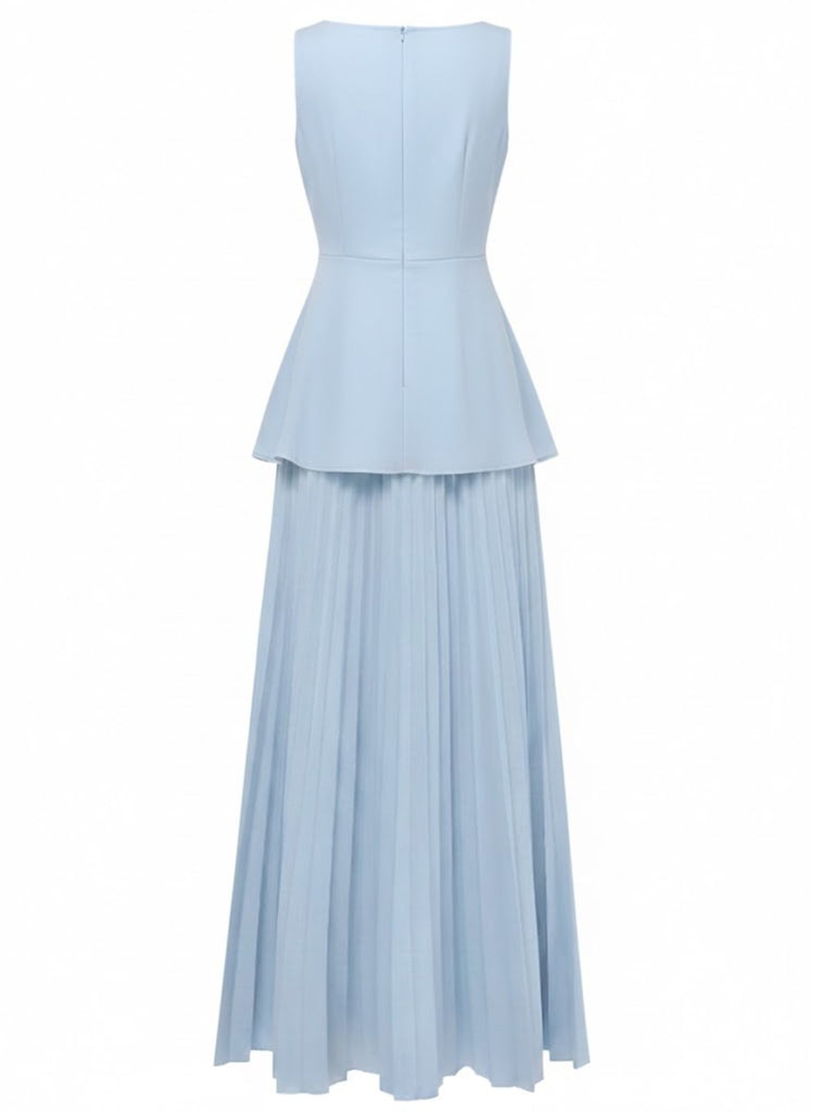 2PCS 1930s Sleeveless Boat Neck Knit Top & Pleated Maxi Skirt - vintage skirt, retro style