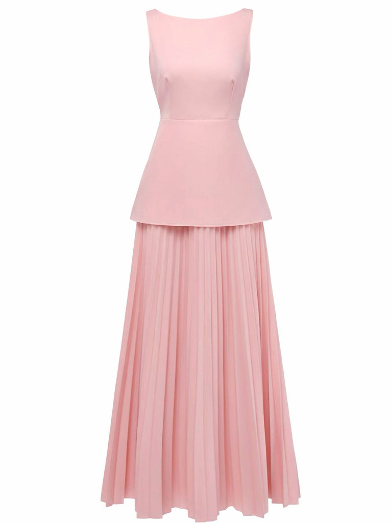 2PCS 1930s Sleeveless Boat Neck Knit Top & Pleated Maxi Skirt - vintage skirt, retro style