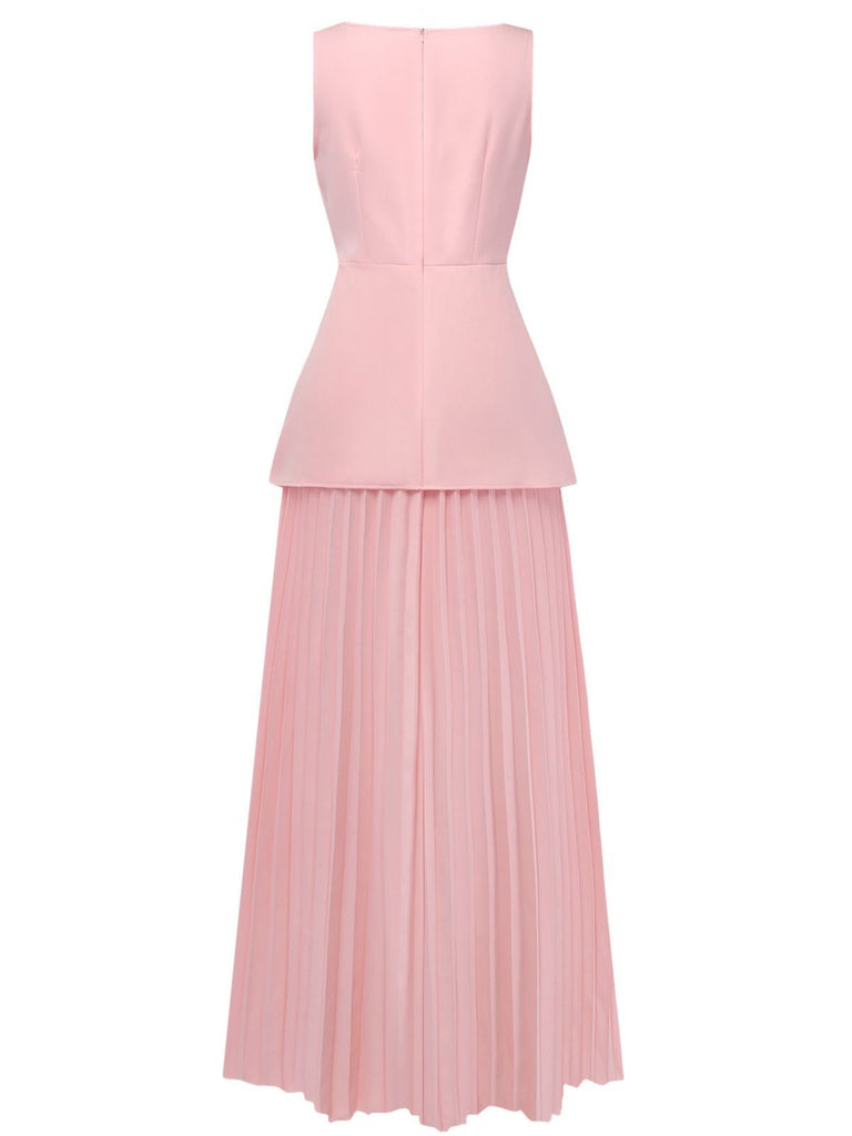 2PCS 1930s Sleeveless Boat Neck Knit Top & Pleated Maxi Skirt - vintage skirt, retro style