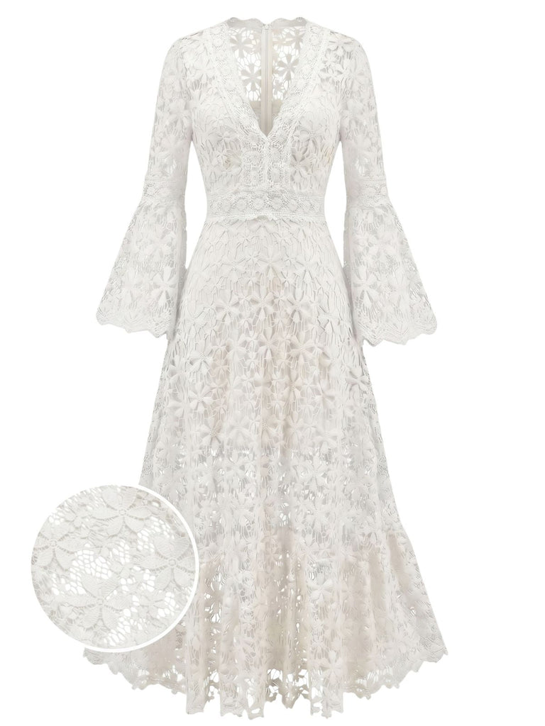 White 1930s Backless Lace Swing Maxi Dress, vintage dress, retro fashion, rockabilly, pin-up fashion - perfect for women who love vintage and retro fashion