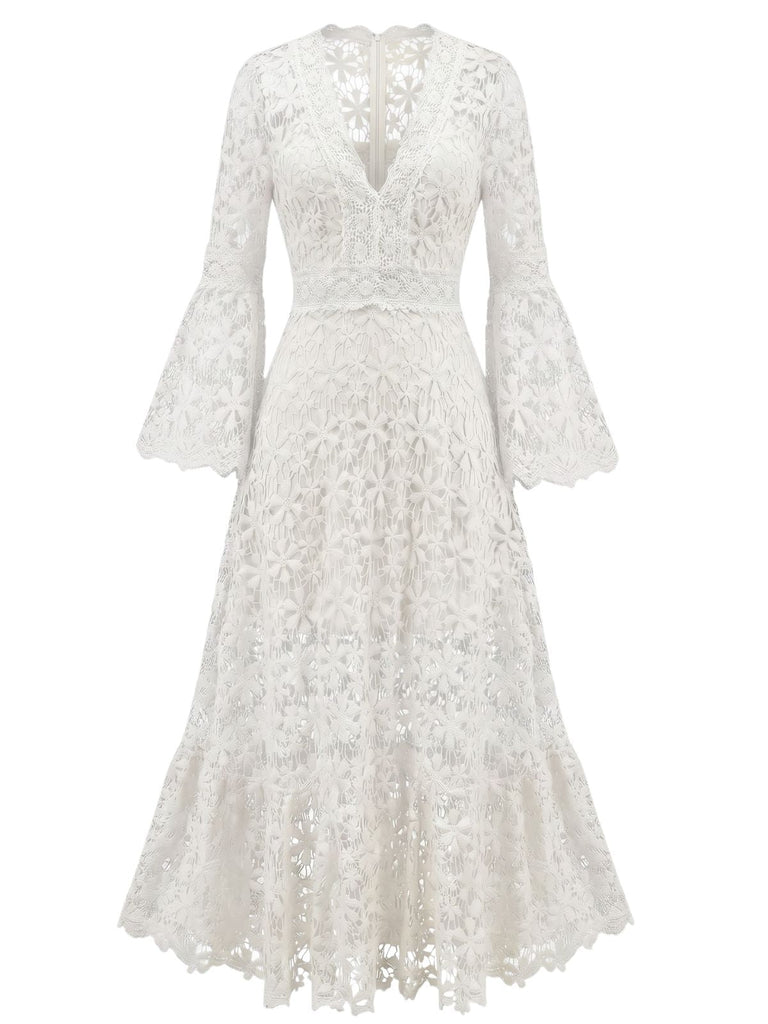 White 1930s Backless Lace Swing Maxi Dress, vintage dress, retro fashion, rockabilly, pin-up fashion - perfect for women who love vintage and retro fashion