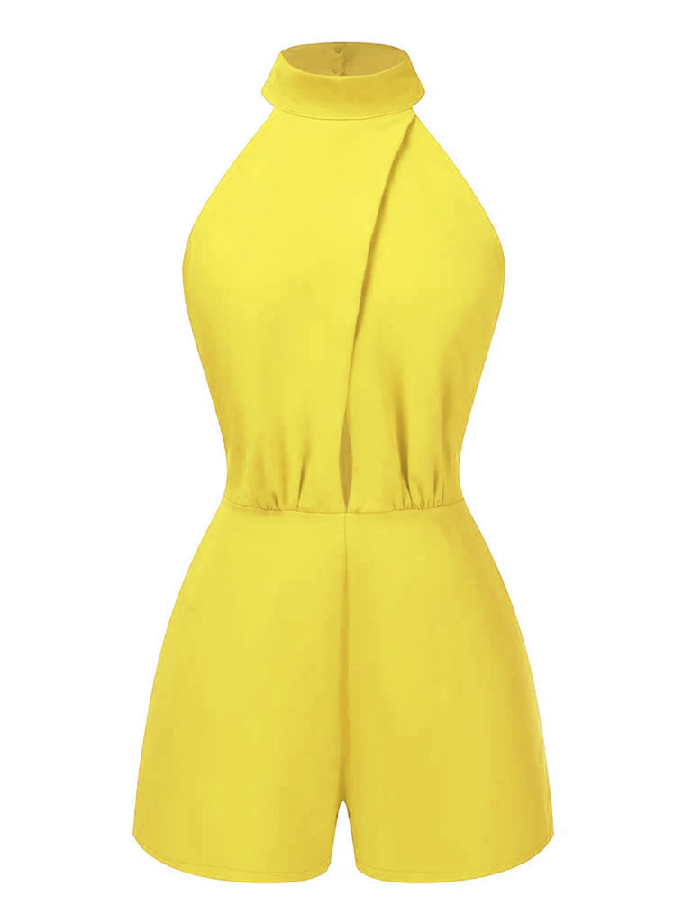 She finds her 1930s story in this 1930s Solid Cutout Stand Collar Halter Romper
