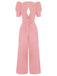 1930s Solid Deep V Puff Sleeves Jumpsuit, vintage romper, retro jumpsuit - perfect for women who love vintage and retro fashion