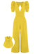 1930s Solid Deep V Puff Sleeves Jumpsuit, vintage romper, retro jumpsuit - perfect for women who love vintage and retro fashion