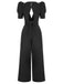 1930s Solid Deep V Puff Sleeves Jumpsuit, vintage romper, retro jumpsuit - perfect for women who love vintage and retro fashion