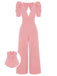 1930s Solid Deep V Puff Sleeves Jumpsuit, vintage romper, retro jumpsuit - perfect for women who love vintage and retro fashion