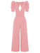 1930s Solid Deep V Puff Sleeves Jumpsuit, vintage romper, retro jumpsuit - perfect for women who love vintage and retro fashion