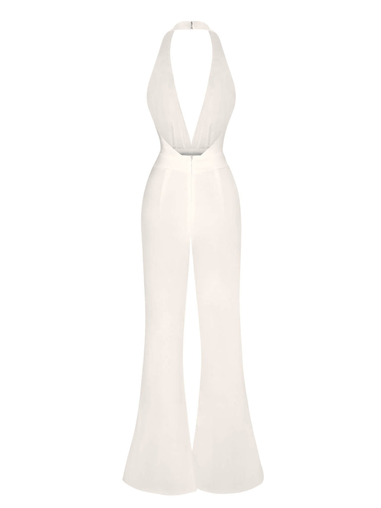 1930s Solid Deep V-Neck Halter Jumpsuit, vintage romper, retro jumpsuit - perfect for women who love vintage and retro fashion