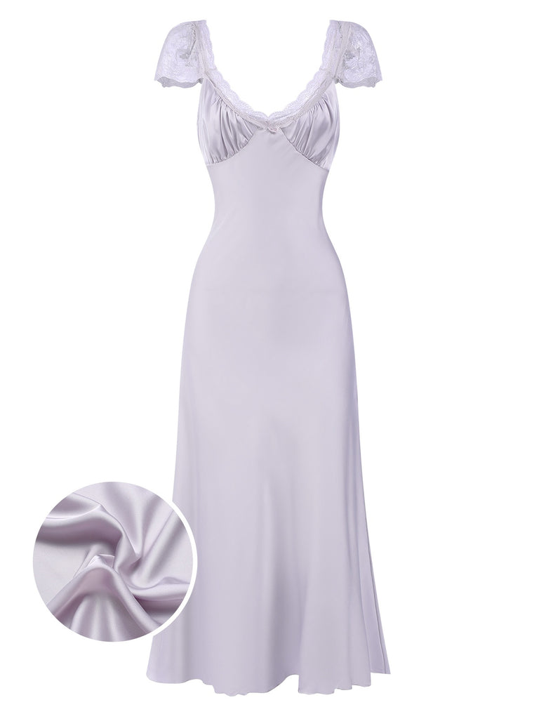 1930s Solid Deep V-Neck Lace Trim Nightgown, vintage fashion, retro style - perfect for women who love vintage and retro fashion