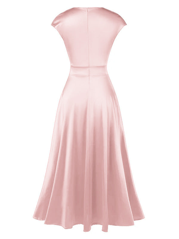 1930s Solid Deep V-Neck Satin Dress - vintage dress, retro fashion