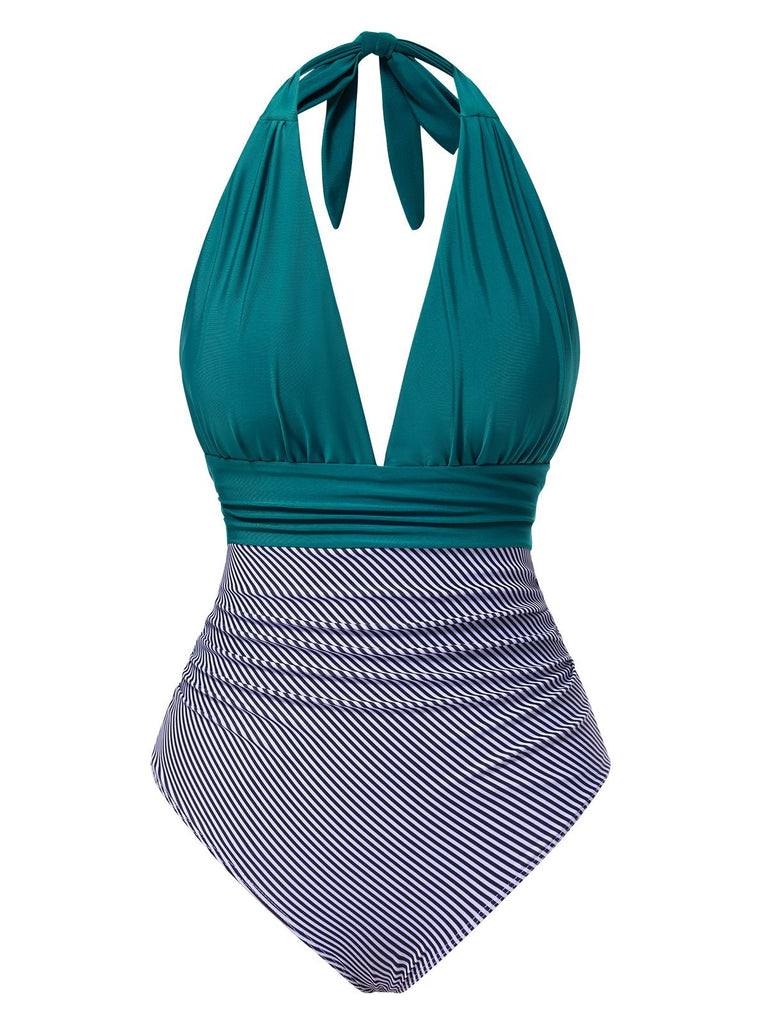 1930s Solid Halter Patchwork OnePiece | 1930s | vintage swimsuit, retro beachwear