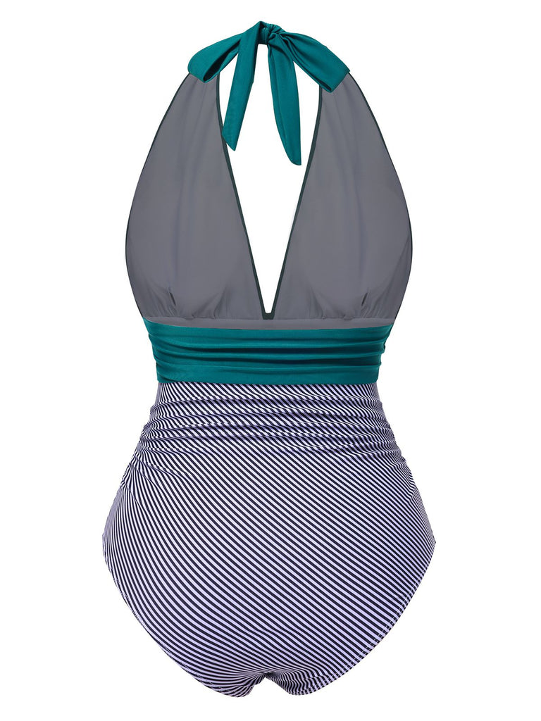 1930s Solid Halter Patchwork OnePiece | 1930s | vintage swimsuit, retro beachwear