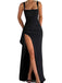 1930s Solid High-Split Square Neck Bodycon Dress - vintage dress, retro fashion