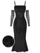 1930s Solid Lace Patchwork Velvet Fishtail Dress, vintage dress, retro fashion, lace detail - perfect for women who love vintage and retro fashion