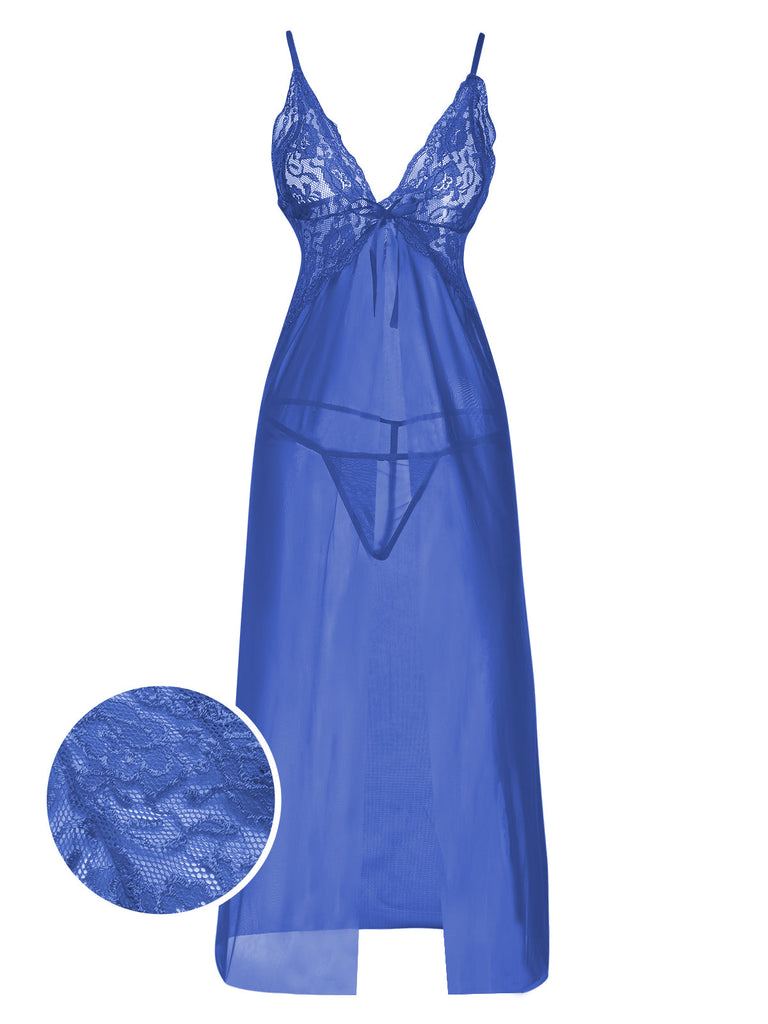 This 1930s Solid Lace Straps Long Nightdress wraps her in 1930s elegance, one twirl at a time
