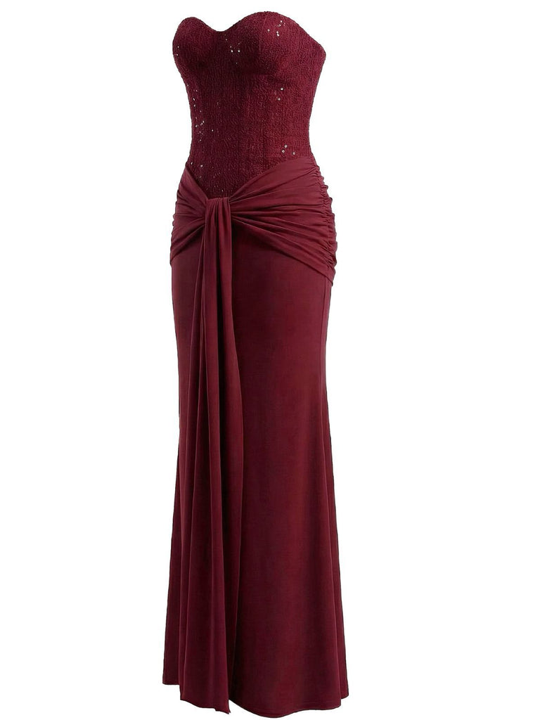1930s Solid Lace-Up Strapless Maxi Dress - vintage dress, retro fashion