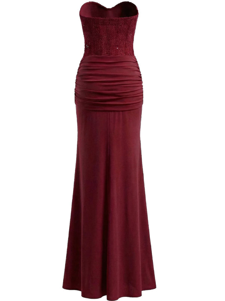 1930s Solid Lace-Up Strapless Maxi Dress - vintage dress, retro fashion