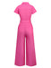 1930s Solid Lapel Button Belted Cargo Jumpsuit - vintage jumpsuit, retro fashion