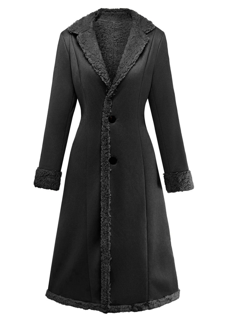 1930s Solid Lapel Button Suedette Mid-Length Coat - vintage fashion, retro style