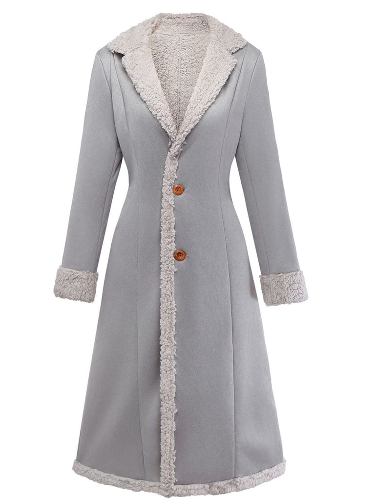 1930s Solid Lapel Button Suedette Mid-Length Coat - vintage fashion, retro style