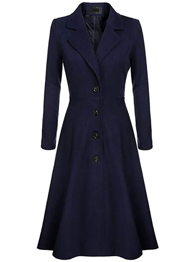 1930s Solid Lapel Long Sleeve Coat - vintage fashion, retro style